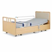 Lit médical manuel à double manivelle en bois massif avec tête de lit, pieds articulés, barrière relevable et pliable, roulettes mobiles - Offre Spéciale