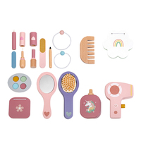 PHOOHI Ensemble de maquillage en bois rose pour filles: chaise de coiffeuse pour tout-petits, kit cosmétique de jeu de simulation pour un plaisir éducatif