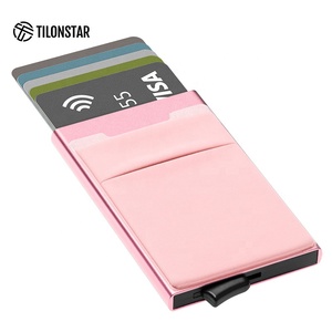 TVC106 Custom Logo Corporate Gifts Aluminum <b>Wallet</b> with Leica Cloth Pocket Card Slots Slim Pop up <b>RFID</b> Credit Card Holder - Product Image 5