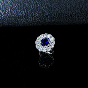 925 Sterling Silver Lab Created Sapphire Oval Cut Double Halo <b>Statement</b> <b>Ring</b> - Product Image 3