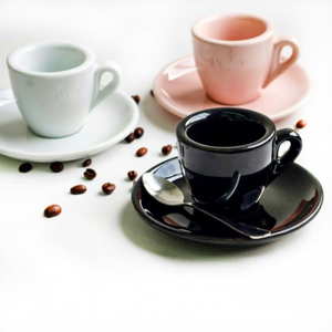 Tasse à expresso 50 ml en céramique, paroi épaisse de 9 mm, avec soucoupe, style simple, couleur unie, blanc, noir, rose. - Product Image 3