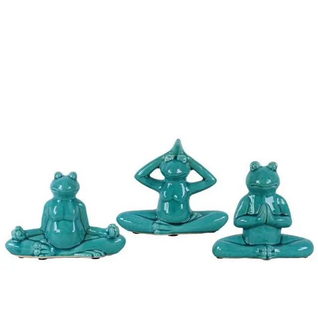 Patung Katak Yoga Hewan Porselen, Dekorasi Biru Keramik