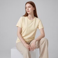 Dames T-shirt van 100% katoen, gebreid, 200 gsm, milieuvriendelijk, ademend, O-hals, casual, zeefdruk, effen, blanco