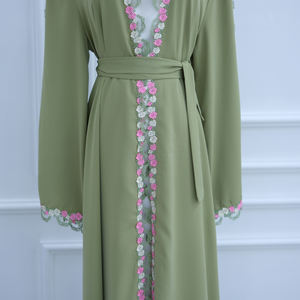 2025 Loriya ropa islámica encaje Floral Premium Nida bordado lujo Abaya Dubai Kimono modesto abierto mujeres Abaya vestido musulmán - Product Image 6