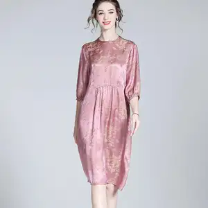 Zomer 2024 Nieuwe Rok Dongguan Nationale Stijl Jacquard Dames High-End Lichte Luxe Zijden Jurk 100% Moerbei Zijden Jurken Vrouwen