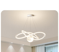 Lustre en fer pour salon et salle à manger, style moderne minimaliste nordique, en forme de lune, LED AC, trois couleurs, à intensité variable