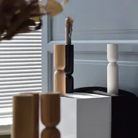 Porte-bougie en bois noir moderne en gros, bougeoirs pour décoration de centre de table, bougeoirs pour bougies coniques