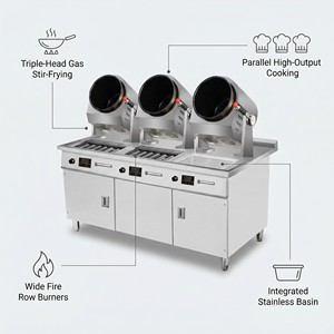 Máquina Comercial de Triple Cabezal para Saltear en Gas para Cocinas Nube, Restaurantes, Servicios de Catering y Distribuidores de Servicios de Alimentos - Product Image 4