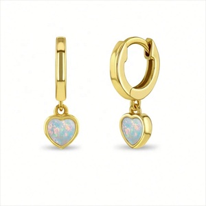 Pendientes de Aro Colgantes con Corazón y Ópalo, Chapados en Oro, para Niñas, Joyería Fina de Plata Esterlina 925, Diseño Delicado y Personalizado - Product Image 1