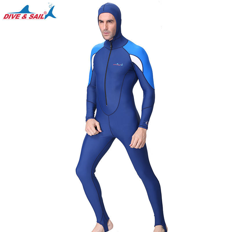 Men's UPF 50 One Piece Surf Wetsuit with Hood Long Rashguard Full Body Swim  Suit for De Buceo UPF 50+ Surf Swimsuit