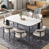 Ensemble table et chaises de salle à manger en dalle de roche, plateau en dalle de roche, pieds en acier carbone, 6 places, style italien, luxe léger, mobilier moderne pour salle à manger