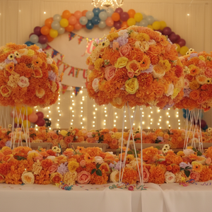 Bola de Flores Artificiales de Naranja, Arreglo de Rosas de Seda, Centros de Mesa Grandes para Banquetes de Boda y Decoraciones para Eventos y Fiestas - Product Image 1