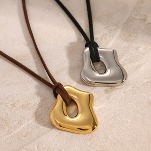 Collar Sanyi Moderno y Minimalista con Colgante Irregular en Forma de O, Chapado en Oro de 18K, Cadena de Cuerda Encerada Negra, para Fiestas - Product Image 5