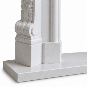 Chimenea tradicional de mármol con tallado ornamentado, de piedra caliza, para interiores, con estufa de leña para comedor. - Product Image 5