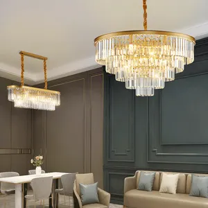 Phòng ăn hiện đại trang trí vàng sang trọng pha lê Đèn chùm cho phòng khách mặt dây đèn