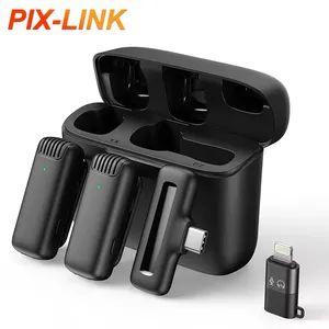 PIX-LINK Nuevo 1 Drag 2 Micrófono Lavalier 2,4 GHz 2 en 1 Mini Micrófono portátil Micrófono de grabación inalámbrico con estuche de carga