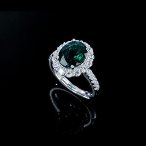 925 <b>Silver</b> Lab Created <b>Emerald</b> <b>Ring</b> 8x10MM 4.17g Halo Engagement Wedding Band Fine Jewelry for Women - Product Image 4