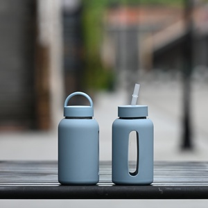 Bouteille d'eau en verre borosilicate avec couvercle en silicone et poignée, anti-fuite, portable, pour extérieur, gym, voyage, gobelet transparent - Product Image 5