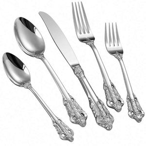 Service de Couverts 5 Pièces en Acier Inoxydable 304 Palace Relief pour Hôtels, Mariages – Couteau, Fourchette et Cuillère à Steak Style Occidental - Product Image 1