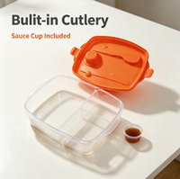 Boîte à lunch Bento en PP de 950 ml avec fourchette et couteau intégrés, récipient à sauce, 3 compartiments, boîte de rangement alimentaire divisée, compatible micro-ondes