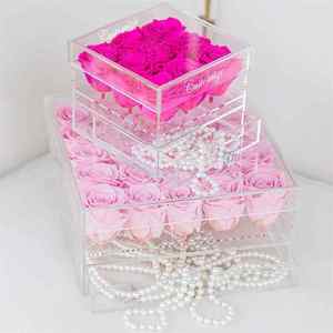 New Clear Acrylic Flower Box Rose Makeup Cosmetic Holder Flower Gift Boxes For Girlfriend Valentine Without Flowers