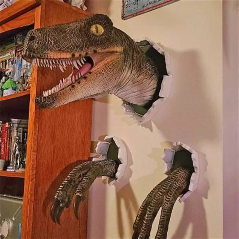 Cabeza de dinosaurio para colgar en la pared 3D, cabeza de escultura montada en la pared, cabeza de dinosaurio de resina con garras, decoración del hogar