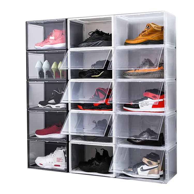 Easy to install shoe box transparent acrylic shoe storage drop front shoe box with Magnetic door