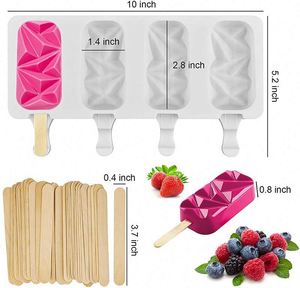 Moldes de silicona para hielo personalizados con 4 cavidades, molde de hielo mejorado para hacer cubitos de hielo caseros con 50 palitos de madera, venta al por mayor - Product Image 3
