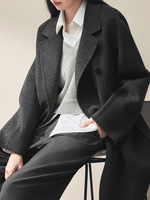 Manteau en laine double face pour femme, style automne-hiver, chaud et épais, coupe courte, avec fermeture boutonnée, design élégant et polyvalent
