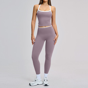 Ensemble <span class=keywords><strong>de</strong></span> yoga effet seconde <span class=keywords><strong>peau</strong></span> color block avec dos croisé, tenue <span class=keywords><strong>de</strong></span> sport moulante pour femme, ensemble deux pièces pour la course et le fitness 2027 - Product Image 2