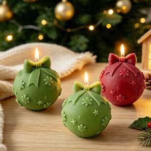 Madonna Child Festive <b>Christmas</b> Ball Candles Bow Soy Wax Art Candles Fresh Scent Modern Style for Holiday <b>Tree</b> <b>Table</b> Winter Home - Product Image 1