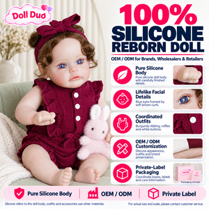 Muñeca Duo Personalizada de Silicona de Cuerpo Completo de 18 Pulgadas, Muñeca Reborn con Ojos Azules y Mono con Volantes Color Borgoña, Regalo de Navidad para Niñas - Product Image 1
