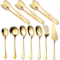 Ensemble de couverts en acier inoxydable argenté avec spatule à gâteau, service de 10 pièces, style doré, pour buffet et traiteur