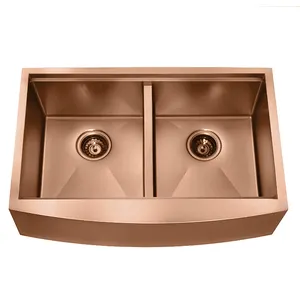 Produk populer Apron kerja depan 304 Stainless Steel mangkuk ganda wastafel dapur buatan tangan