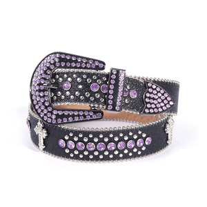 Cinturón de Cuero Personalizado con Pedrería y Hebilla con Diseño de Cruz, Estilo Hip Hop, Cinturón Casual de Cuero Vacuno Genuino - Product Image 2