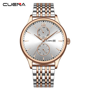 Montre <span class=keywords><strong>CUENA</strong></span> pour homme, mode, affaires, or rose, acier inoxydable, montres-bracelets à quartz, mouvement étanche, date, horloge, cadeau d'anniversaire - Product Image 4