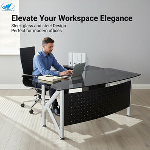 Mesa de Escritório de Luxo em Vidro em Forma de L, Design Moderno Ergonômico com Pernas de Metal para Escritório - Product Image 5