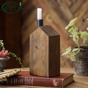 Portavelas de Madera Maciza con Forma de Casa, Estilo Antiguo, Decoración para el Hogar, Regalo de Boda - Product Image 1