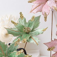 Poinsettia artificielle en velours à bordure dorée scintillante de 30 cm, nouvelle fleur étoile de Noël 2026 pour la décoration de l'arbre de Noël, de la table et de la maison