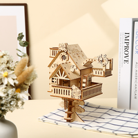 Modèle de maison dans les arbres en bois 3D en gros, puzzles en bois 3D DIY pour adultes, kit d'assemblage de cabane fantastique