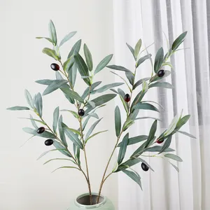 Venta al por mayor de hojas de olivo artificiales para decoración de bodas, rama de olivo de seda, fruta de espuma para decoración de fiesta de hotel en casa
