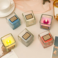 Bougies Parfumées Créatives pour Décoration de Noël, en Verre Carré, Huile Essentielle, Diffuseur d'Arômes