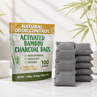 Sacs de charbon de bambou 100g (lot de 10 sacs) – Absorbeur d'odeurs au charbon – Sacs réutilisables pour maisons, voitures, placards et odeurs de chaussures