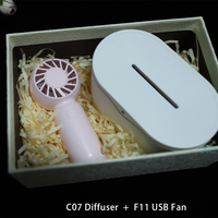 Mini ventilateur coloré et diffuseur, coffret cadeau de luxe bleu premium, ruban décoratif, emballages cadeaux multi-tailles