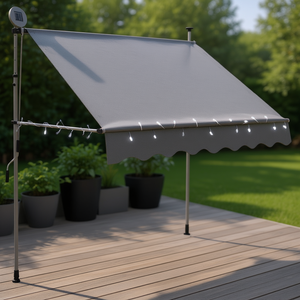 Heluya Manual Retractable Awning 78.7 In <b>Grey</b> Polyester Fabric Patio Shade With Led Lights Modern Design Aluminum <b>Frame</b> - Product Image 2