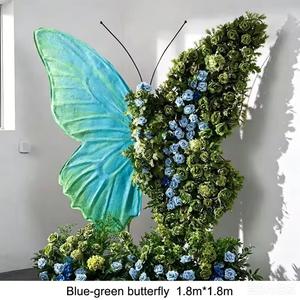 Blue Green Butterfly Wall Decor 1.8m Handmade <b>Artificial</b> Flower Wall Backdrop Arrangement Wedding Tropical Style - Product Image 1