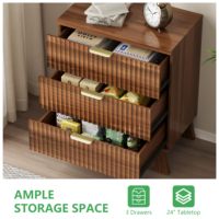 Commode moderne à panneaux cannelés 3/6 tiroirs, organisateur de rangement pour chambre à coucher, noyer |   Armoire en bois anti-basculement de style mid-century