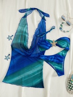 Ensemble de bikini 3 pièces en maille de haute qualité, nouveau style, col halter, maillots de bain pour femmes, vêtements de plage