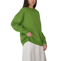 Pull décontracté pour femme en maille unie élégante, style européen et américain, col rond, épaules tombantes