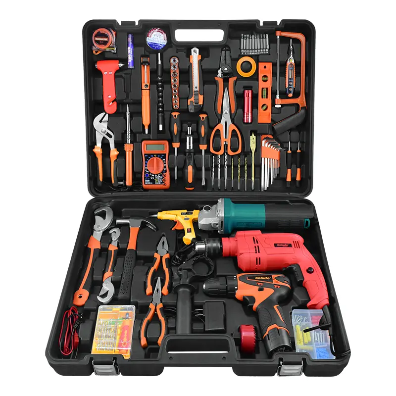 172pcs Professional Car Tool Set Repair Tools Set Household Tool Kit with Lithium Drill Angle Grinder